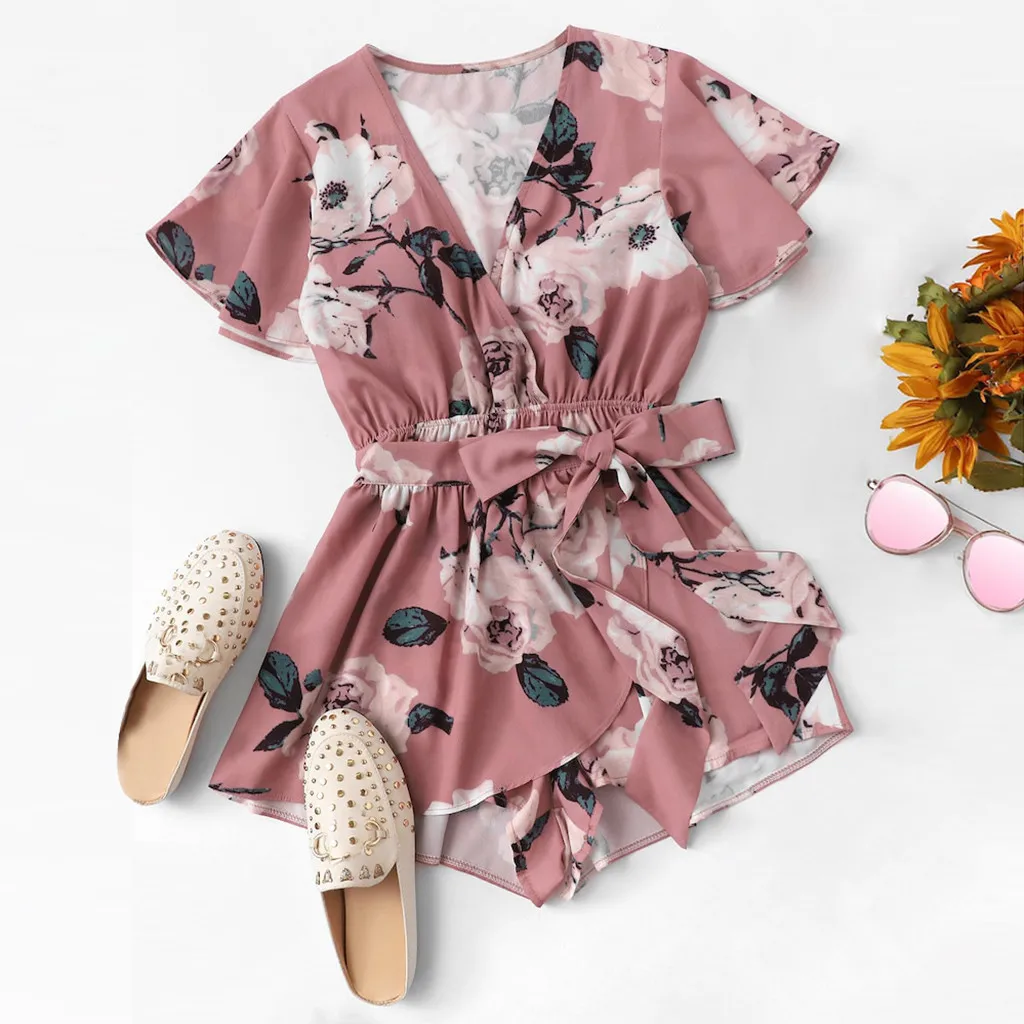 Women Jumpsuits Casual Overalls V-Neck Bow Tie Ladies Summer Shorts Jumpsuit Floral Print Wrap Romper Elegant Jumpsuit омбинезо 
Women Jumpsuits Casual Overalls V-Neck Bow Tie Ladies Summer Shorts Jumpsuit Floral Print Wrap Romper Elegant Jumpsuit омбинезо
