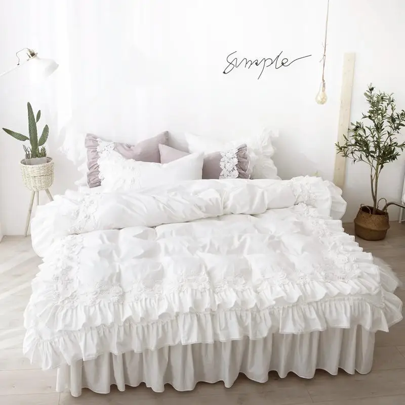 White Color Lace Bedding Set for Princess Room Single Queen King Duvet Cover Bed Skirt 100%Cotton Korean Style Bed Cover Sets
White Color Lace Bedding Set for Princess Room Single Queen King Duvet Cover Bed Skirt 100%Cotton Korean Style Bed Cover Sets