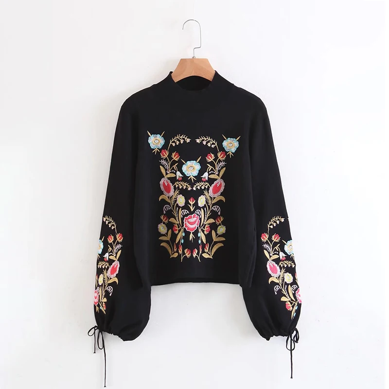2021 Spring Flower Embroidery Puff Sleeves Women Black Sweater Fashion Pullover O-Neck Long Sleeve Lace Up Loose Knitwear
2021 Spring Flower Embroidery Puff Sleeves Women Black Sweater Fashion Pullover O-Neck Long Sleeve Lace Up Loose Knitwear