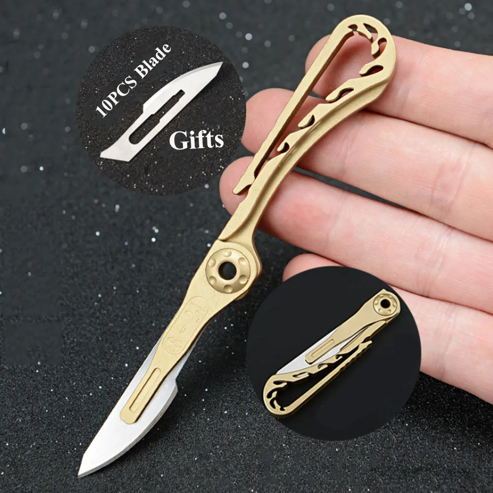 1pcs Mini Brass Keychain Pocket Knife Sharp Express Utility Knife Box Cutter + 10pcs 23# Carbon Steel Surgical Scalpel Blades
1pcs Mini Brass Keychain Pocket Knife Sharp Express Utility Knife Box Cutter + 10pcs 23# Carbon Steel Surgical Scalpel Blades