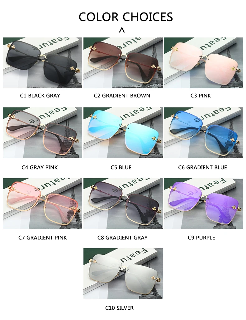 New Lady Oversize Rimless Square Bee Sunglasses Women Men Small Bee Glasses Gradient Sun Glasses Female UV400
New Lady Oversize Rimless Square Bee Sunglasses Women Men Small Bee Glasses Gradient Sun Glasses Female UV400