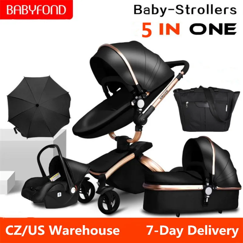 

Babyfond 3 in 1 Baby Stroller High Landscape Stroller 360 Degree Carriage PU Pram EU Safety Car Seat Bassinet Newborn Trolley