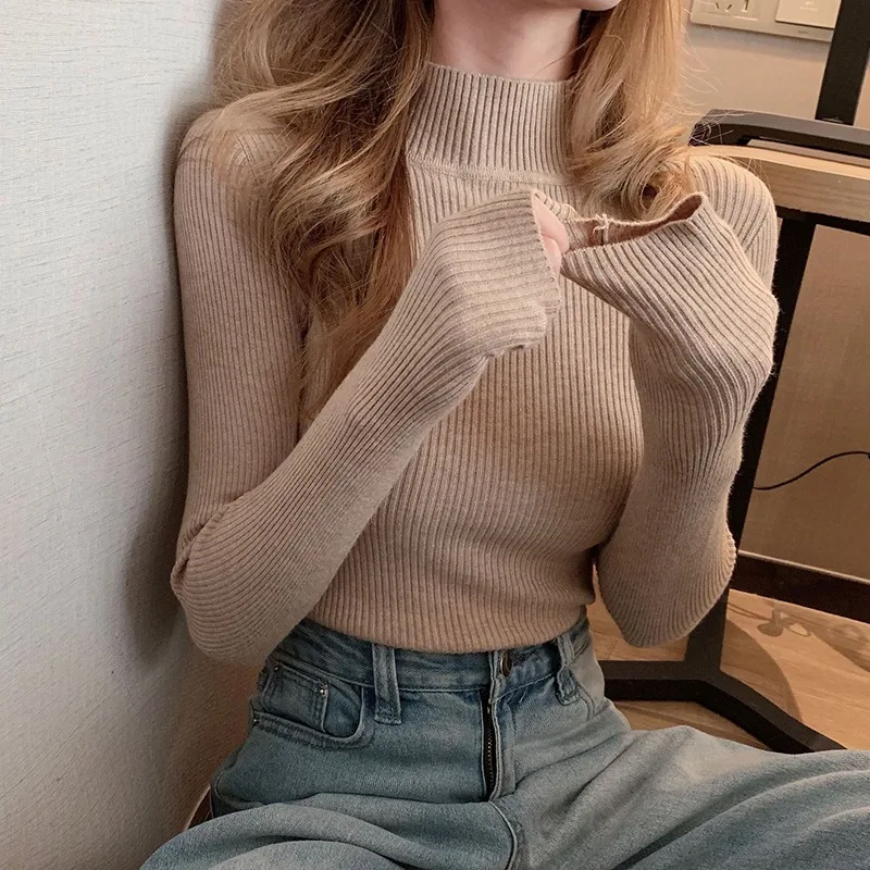 Women's Sweaters Solid Color Long Sleeve Bottoming Sweaters Autumn Winter Half High Collar Sweater Pullover
Women's Sweaters Solid Color Long Sleeve Bottoming Sweaters Autumn Winter Half High Collar Sweater Pullover
