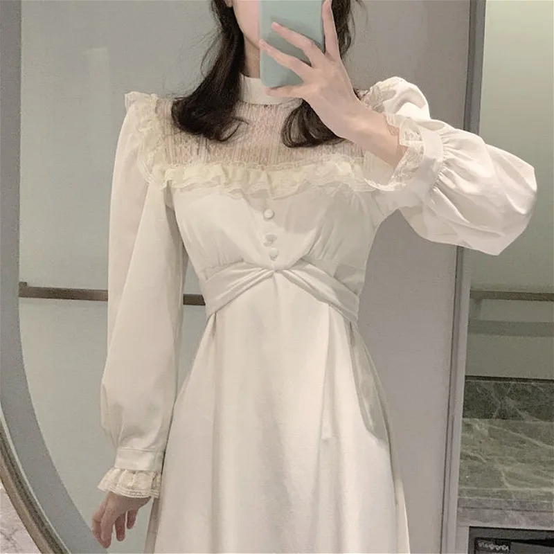 Elegant Dress Women Casual Puffer Sleeve Slim Lace One Piece Dress Korean 2021 Spring Y2k Vintage Fairy Dress Kawaii Zaraing 
Elegant Dress Women Casual Puffer Sleeve Slim Lace One Piece Dress Korean 2021 Spring Y2k Vintage Fairy Dress Kawaii Zaraing
