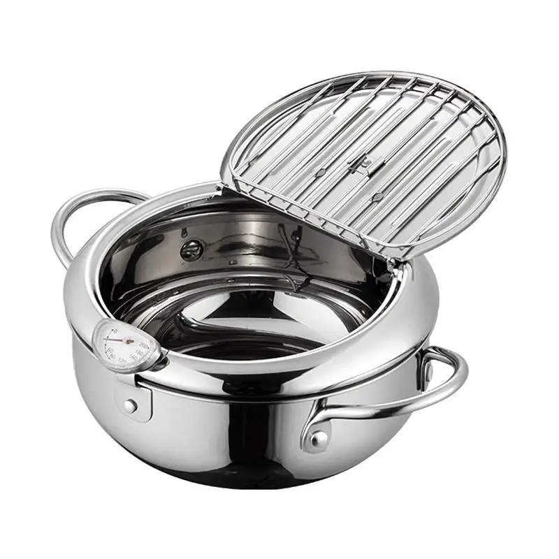 Japanese Deep Frying Pot With A Thermometer And Lid 304 Stainless Steel Kitchen Tempura Fryer Pan | Дом и сад