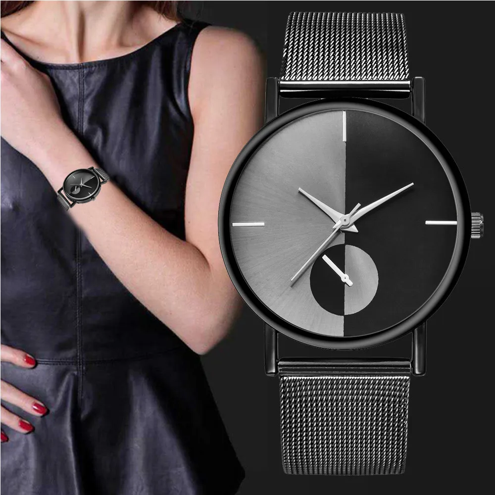 

Часы наручные женские кварцевые, модные простые классические, с сетчатым браслетом из нержавеющей стали, с застежкой, подарок для женщин