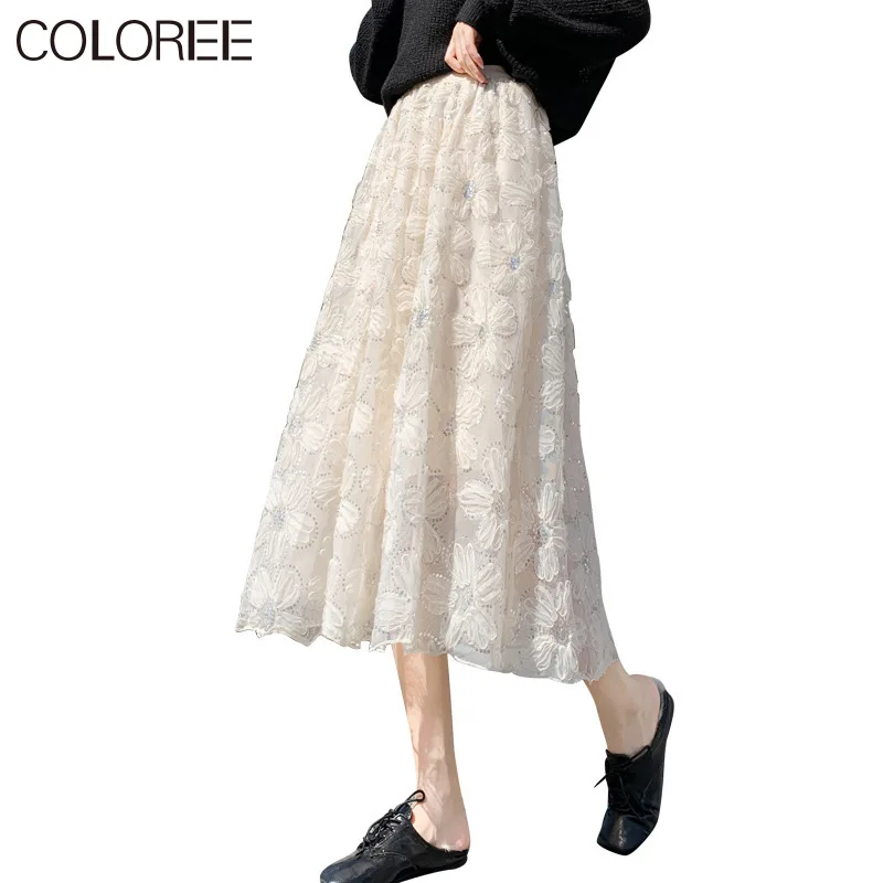 Elegant White Floral Embroidery Mesh Skirts Womens 2021 Summer Korean Fashion Pleated Midi Skirt Female
Elegant White Floral Embroidery Mesh Skirts Womens 2021 Summer Korean Fashion Pleated Midi Skirt Female