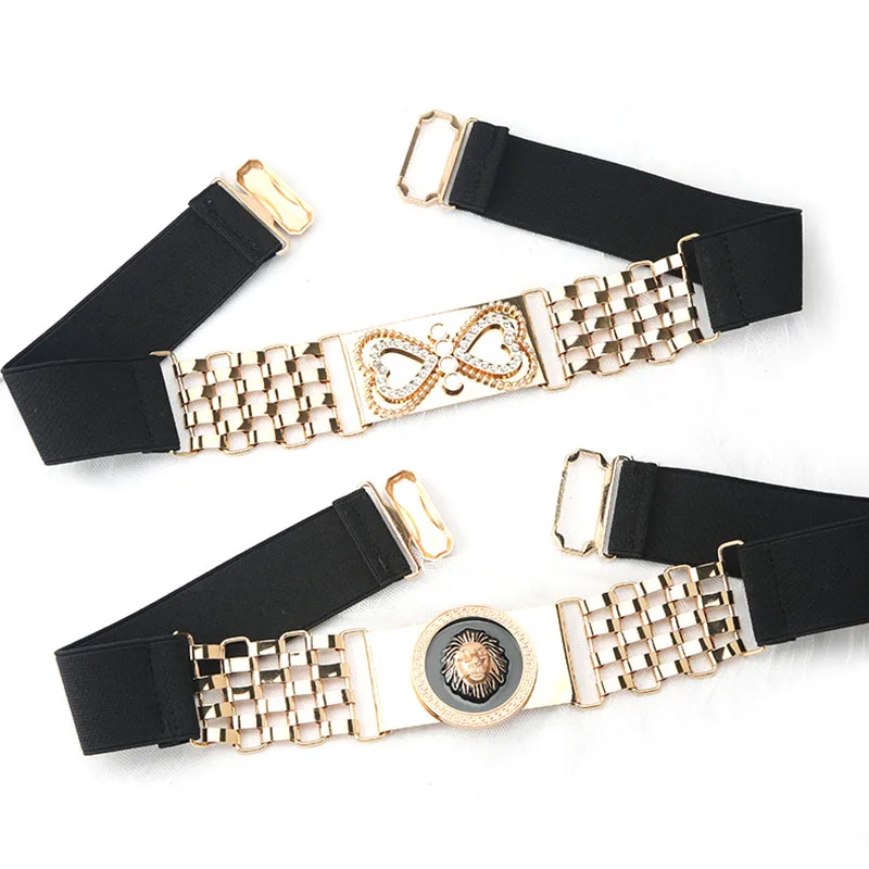 Women Fashion Geometric Golden Metal Buckle Waist Belt Wide Elastic Stretch Corset Belt Ladies Dress Waistband Clothes Accessory 
Women Fashion Geometric Golden Metal Buckle Waist Belt Wide Elastic Stretch Corset Belt Ladies Dress Waistband Clothes Accessory