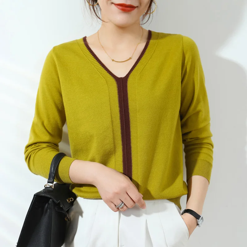 21 spring and autumn new sweater women loose casual color matching V-neck pullover thin knit bottoming sweater
21 spring and autumn new sweater women loose casual color matching V-neck pullover thin knit bottoming sweater