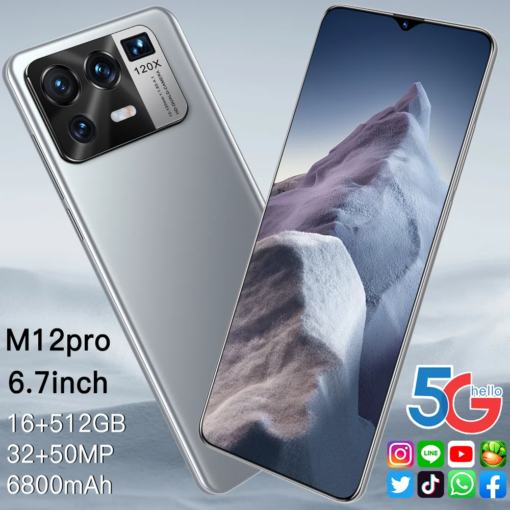 New M12pro 5G Smartphones 6.7Inch 16GB+512GB 6800mAh Mobile Phones 32MP +50MP HD Camera Android11 Dual SIM MTK6889 Cellphones
New M12pro 5G Smartphones 6.7Inch 16GB+512GB 6800mAh Mobile Phones 32MP +50MP HD Camera Android11 Dual SIM MTK6889 Cellphones