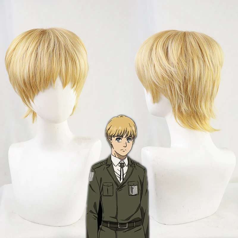 

Attack on Titan Armin Arlert Cosplay Wig Short Silky Straight Boy's Shaggy Layered Yellow Synthetic Hair Wig+ Wig Cap