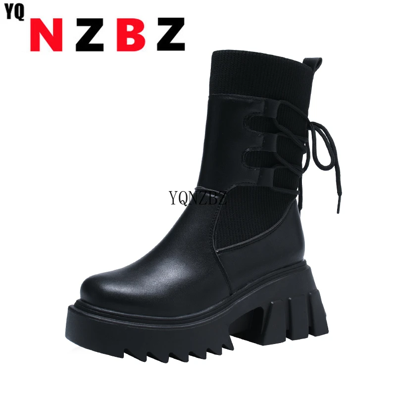 Korean Style Women Mid-Calf Boots Fshion High Heels Platform Sock Boots Fashion Femals Back Lace Up Antiskid Skinny Boots
Korean Style Women Mid-Calf Boots Fshion High Heels Platform Sock Boots Fashion Femals Back Lace Up Antiskid Skinny Boots