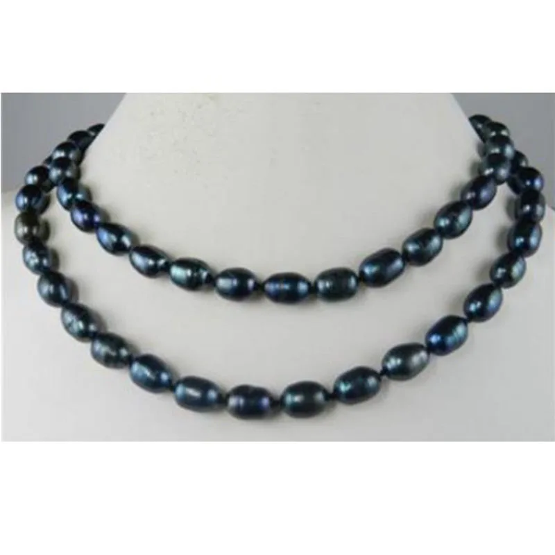 8-9mm Black Freshwater Cultured Rice Pearl Necklace 32"