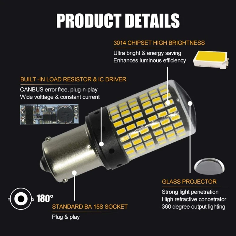 1156 LED Light Bulb White Canbus Super Bright Automotive RV 3014 144 SMD 7506 1003 1073 Turn Signal Brake Light(2PCS)
1156 LED Light Bulb White Canbus Super Bright Automotive RV 3014 144 SMD 7506 1003 1073 Turn Signal Brake Light(2PCS)