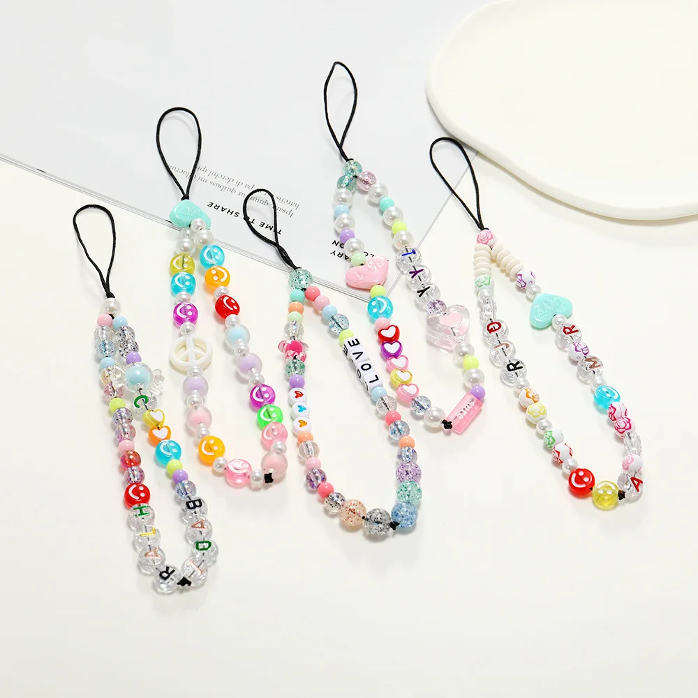 Korean Transparent Color Round Beads Resin Smiley Face LOVE Letter Heart-Shaped Mobile Phone Chain Women's Lanyard Chain Jewelry 
Korean Transparent Color Round Beads Resin Smiley Face LOVE Letter Heart-Shaped Mobile Phone Chain Women's Lanyard Chain Jewelry
