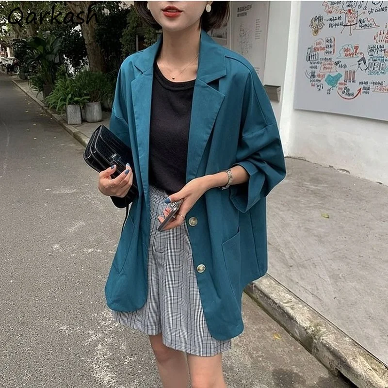 Женские пиджаки сплошной цвет: черный, синий свободные M-4XL три четверти рукав женский элегантный Бизнес Верхняя одежда простые повседневны... 
Женские пиджаки сплошной цвет: черный, синий свободные M-4XL три четверти рукав женский элегантный Бизнес Верхняя одежда простые повседневны...