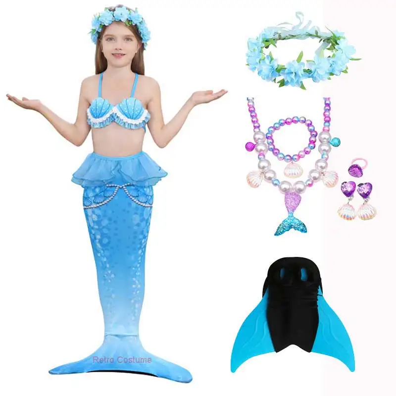 Girls Cosplay Costume Swimmable Walkable Mermaid Tail With Bikini Flippers Beach Swimsuit Children Kids Mermaid Costume
Girls Cosplay Costume Swimmable Walkable Mermaid Tail With Bikini Flippers Beach Swimsuit Children Kids Mermaid Costume
