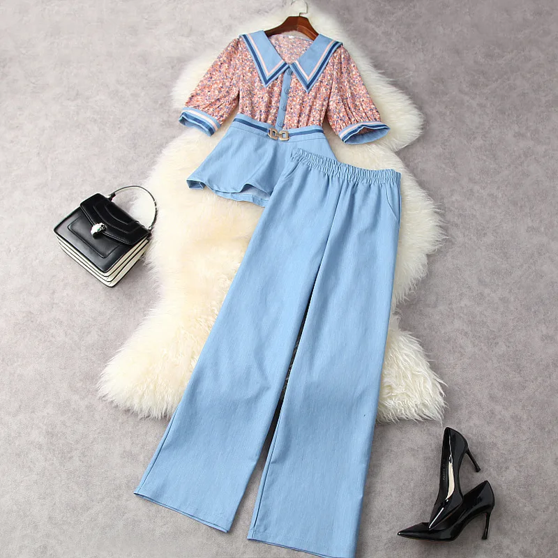 Pant Suits Office Lady 2021 Spring Summer New Floral Patchwork Peter Pan Collar Slim Top + Loose Wide Leg Trousers Woman Set
Pant Suits Office Lady 2021 Spring Summer New Floral Patchwork Peter Pan Collar Slim Top + Loose Wide Leg Trousers Woman Set