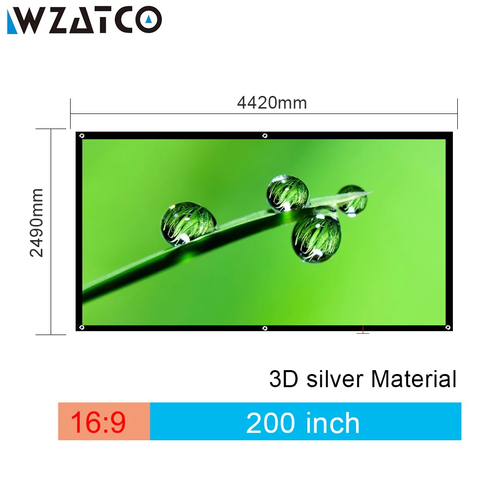 Складной 3D экран WZATCO 150 180 200 250 300 дюймов 16:9 серебристый Простой Большой размер