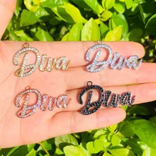 5pcs DIVA Word Charms for Girl Jewelry Making Bling Crystal Stone Paved Letter Pendant for Women Bracelet Necklace Bangle Design
