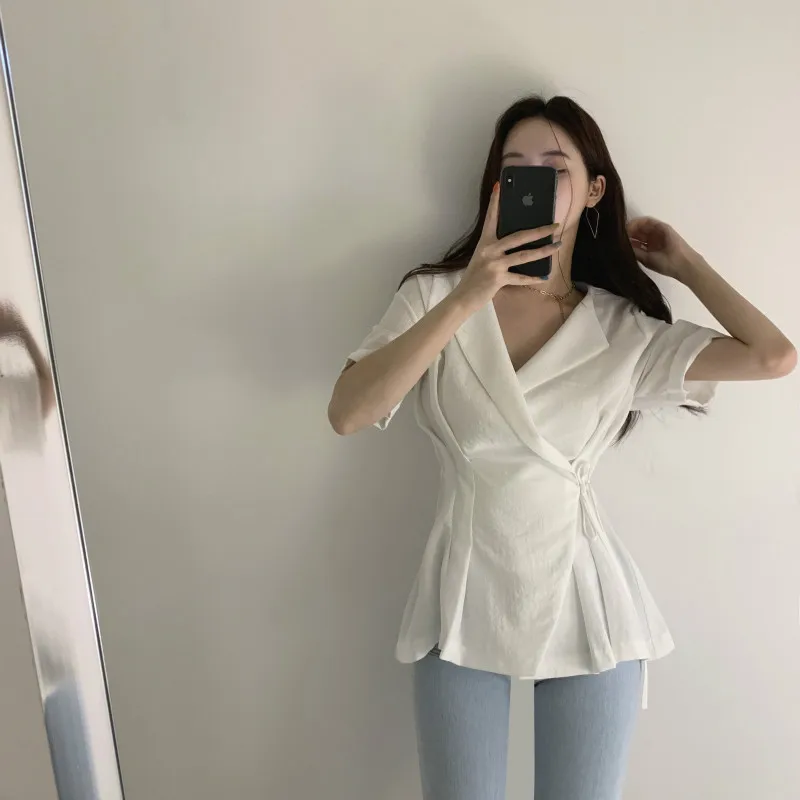 Women Summer Tops and Blouses Vintage Thin Cross Drawstring Tunic Solid Color Korean Elegant Chic Ulzzang Causal Blusas Femme
Women Summer Tops and Blouses Vintage Thin Cross Drawstring Tunic Solid Color Korean Elegant Chic Ulzzang Causal Blusas Femme