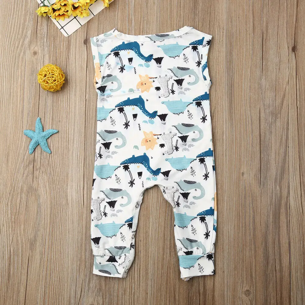 Newborn Baby Romper Clothes Infant Boys Dinosaur Cartoon Print Sleeveless Jumpsuit Summer Cute Outfit | Мать и ребенок