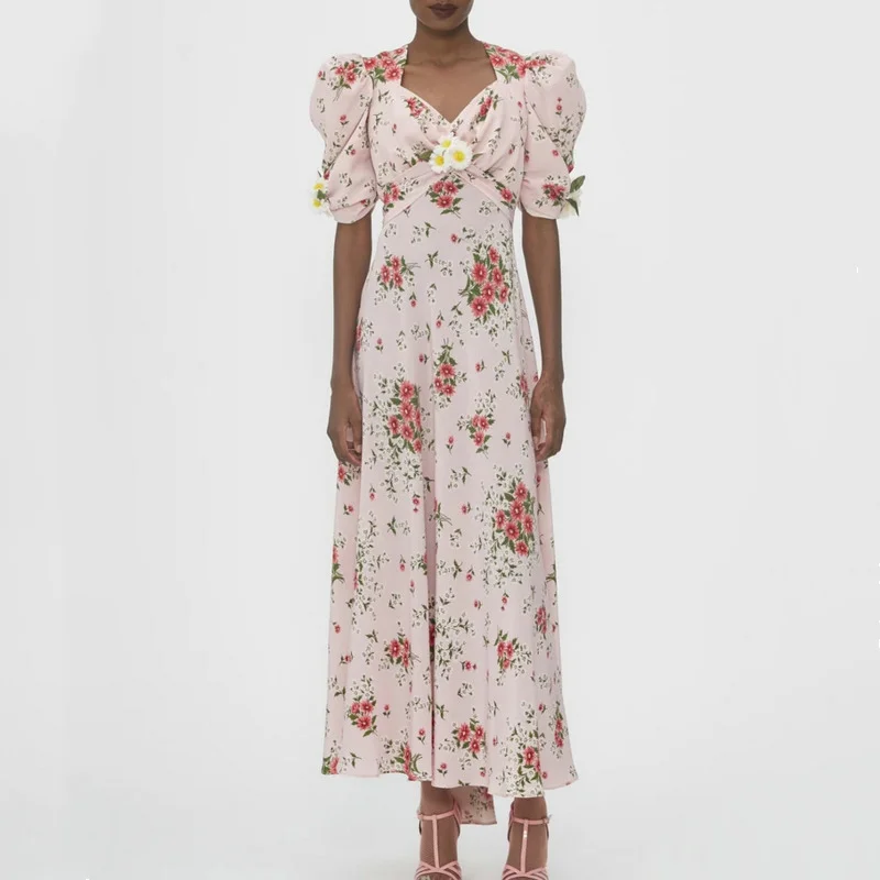 Pink Daisy Print Silk Dress Women Summer Vintage Flower Aesthetic Long Dress Beachwear Puff Sleeve Elegant Women Party Dresses
Pink Daisy Print Silk Dress Women Summer Vintage Flower Aesthetic Long Dress Beachwear Puff Sleeve Elegant Women Party Dresses
