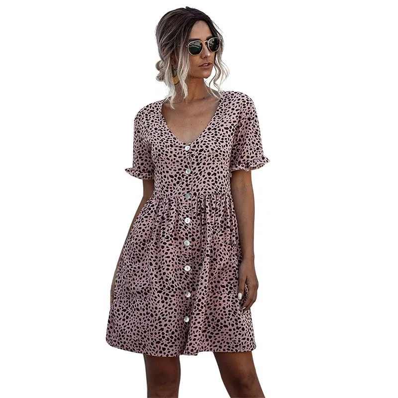 Summer Women Dot Print Mini Dress Single Breasted Pockets Loose Waist Butterfly Short Sleeve V-neck Ladies Dresses
Summer Women Dot Print Mini Dress Single Breasted Pockets Loose Waist Butterfly Short Sleeve V-neck Ladies Dresses