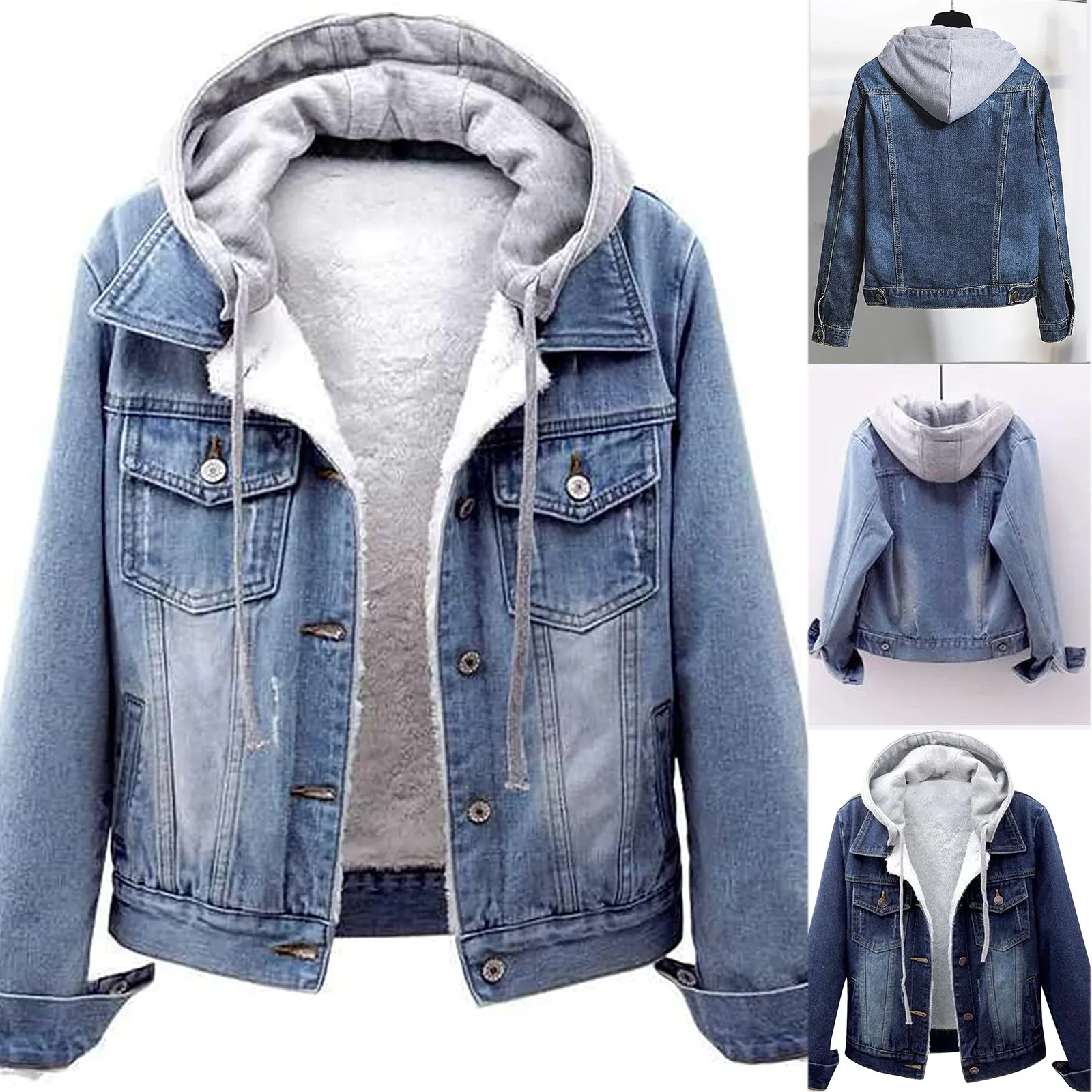 Women Denim Jacket Vintage Hooded Button Down Distressed Pocket Long Sleeve Autumn Fashion Female Short Jean Jacket Coat #40
Women Denim Jacket Vintage Hooded Button Down Distressed Pocket Long Sleeve Autumn Fashion Female Short Jean Jacket Coat #40