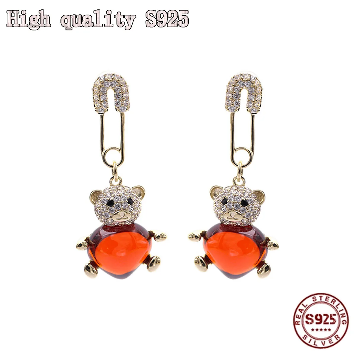 High Quality S925 Silver Needle Cute Cartoon Heart Crystal Bear Earrings Sweet Lady Earrings Fashion Jewelry
High Quality S925 Silver Needle Cute Cartoon Heart Crystal Bear Earrings Sweet Lady Earrings Fashion Jewelry