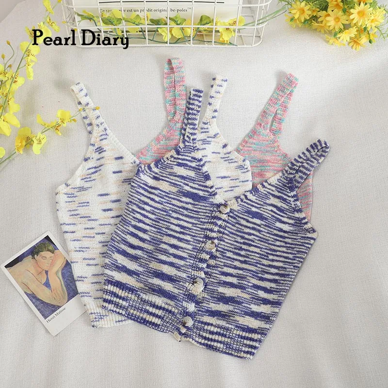 Pearl Diary Women Knitting V Neck Strappy Tops Summer Buttons Front Sleeveless Color Cotton Crop Tops Beachwear Sweet Tops New
Pearl Diary Women Knitting V Neck Strappy Tops Summer Buttons Front Sleeveless Color Cotton Crop Tops Beachwear Sweet Tops New