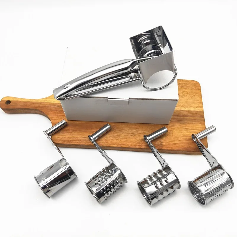 

4 In 1 Creative Cheese Grater Multifunctional Stainless Steel Hand-cranked Rotary Cheese Grinder Garlic Ginger Shredder