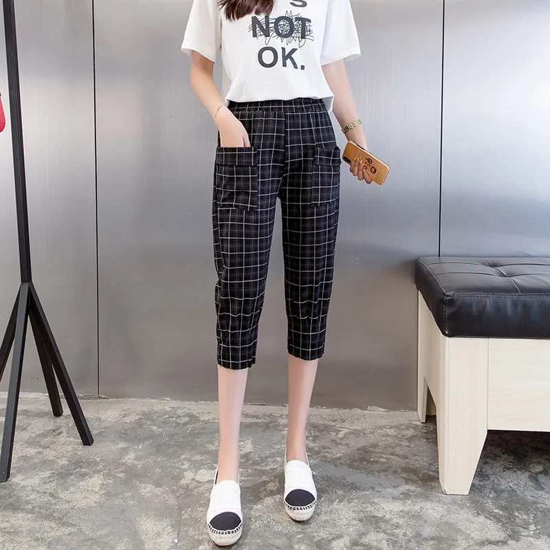 2021 New Summer Fashion Korean style Women's Calf-length Casual trousers lattice Pattern Loose Elastic Waist Pencil Pants female 
2021 New Summer Fashion Korean style Women's Calf-length Casual trousers lattice Pattern Loose Elastic Waist Pencil Pants female