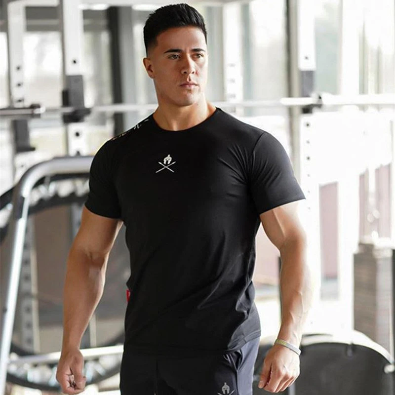 Новая модная футболка джоггеры Спортивная облегающая мужские тренажеры фитнесс