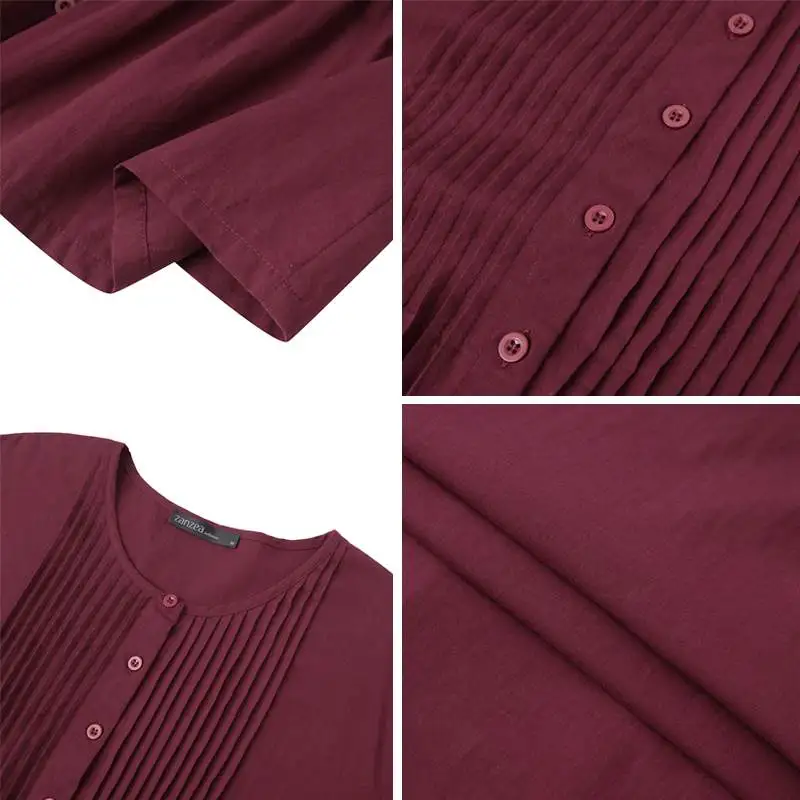 Women Blouse ZANZEA Casual O Neck 3/4 Sleeve Tunic Tops Vintage Elegant Summer Solid Cotton Shirt Chemise Mujer Pleated Blusas
Women Blouse ZANZEA Casual O Neck 3/4 Sleeve Tunic Tops Vintage Elegant Summer Solid Cotton Shirt Chemise Mujer Pleated Blusas