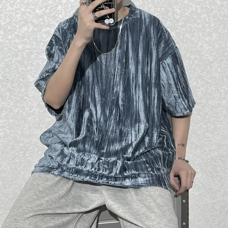 Summer Velvet Striped T-shirt Men Korean Fashion Loose Casual T-shirt Men Harajuku Streetwear Hip-hop Short-sleeved T-shirt Men
Summer Velvet Striped T-shirt Men Korean Fashion Loose Casual T-shirt Men Harajuku Streetwear Hip-hop Short-sleeved T-shirt Men