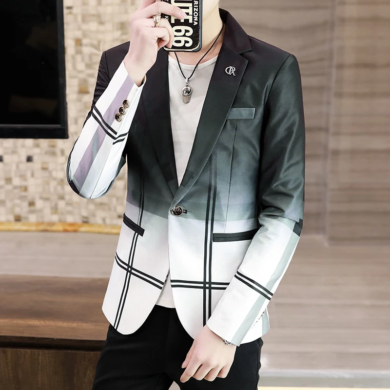 New Gradient Plaid Men Blazers Slim Casual Wedding Business Suit Jacket Stage Party Social Male Clothing Dress Coats Costume
New Gradient Plaid Men Blazers Slim Casual Wedding Business Suit Jacket Stage Party Social Male Clothing Dress Coats Costume