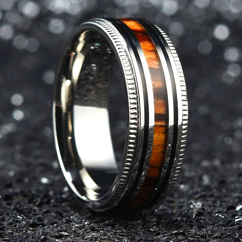 Popular 8mm Tungsten Carbide Steel noble silver double side wood grain ring. The charm of men. Fashion trend engagement accessor
Popular 8mm Tungsten Carbide Steel noble silver double side wood grain ring. The charm of men. Fashion trend engagement accessor