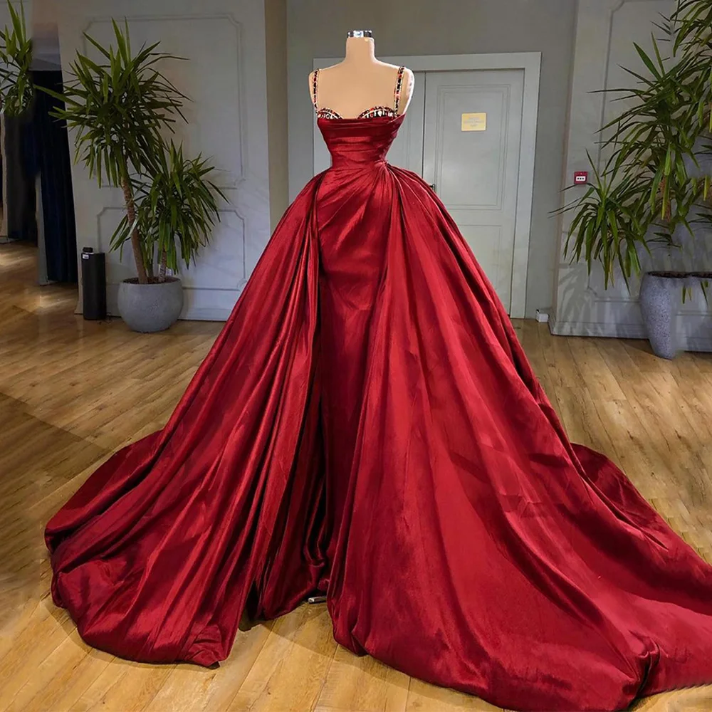 UOSU Burgundy Prom Gowns Mermaid Evening Dress with Detachable Skirt Spaghetti Straps Sweetheart Formal Dresses with Rhinestones
UOSU Burgundy Prom Gowns Mermaid Evening Dress with Detachable Skirt Spaghetti Straps Sweetheart Formal Dresses with Rhinestones