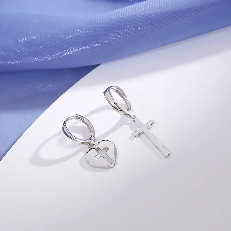 Prevent allergy 925 Sterling Silver Asymmetry Cross Heart Shape Stud Earrings For Women Jewelry Pendientes Brincos eh795 
Prevent allergy 925 Sterling Silver Asymmetry Cross Heart Shape Stud Earrings For Women Jewelry Pendientes Brincos eh795