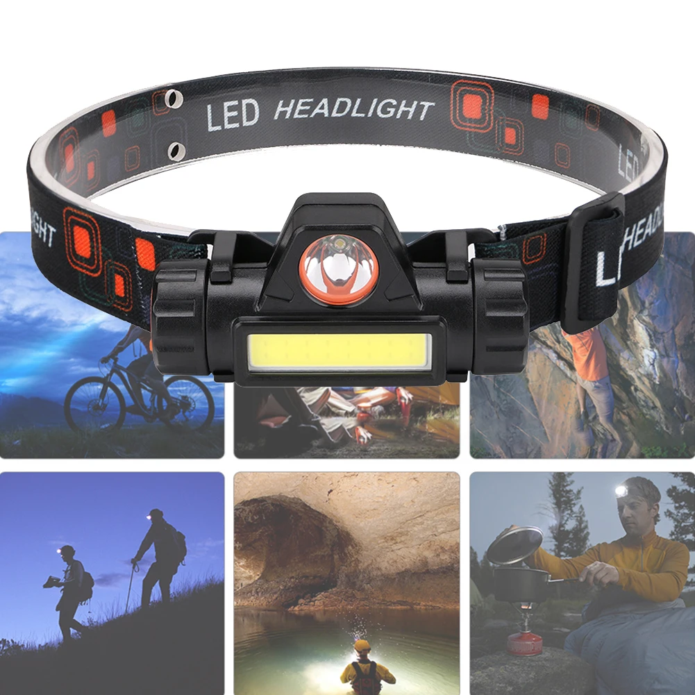 Flashlight ABS 90 Degree Night Fishing Headlamp Torch XPE Outdoor Lighting COB LED Mini Portable Camping Safe USB Rechargeable