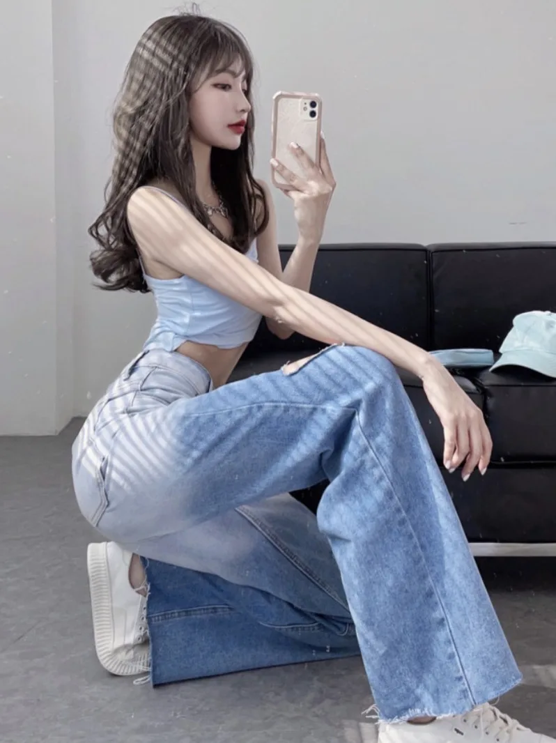 High Waist Jeans Women's Gradient Color Wide Leg Pants 2021 Summer New Style Ripped Straight Woman Pants
High Waist Jeans Women's Gradient Color Wide Leg Pants 2021 Summer New Style Ripped Straight Woman Pants