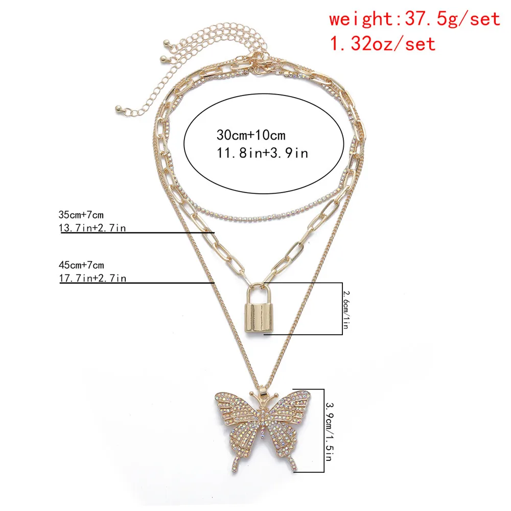 3pcs/Set Personality Multilayer Rhinestone Large Butterfly Pendant Necklace Lock Choker Necklace Statement Jewelry for Women
3pcs/Set Personality Multilayer Rhinestone Large Butterfly Pendant Necklace Lock Choker Necklace Statement Jewelry for Women