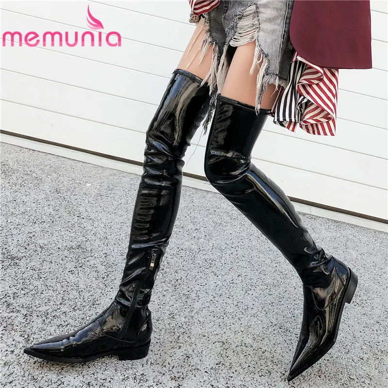 MEMUNIA 2021 hot sale over the knee boots women patent leather autumn long boots slim pointed toe sexy party prom shoes woman
MEMUNIA 2021 hot sale over the knee boots women patent leather autumn long boots slim pointed toe sexy party prom shoes woman
