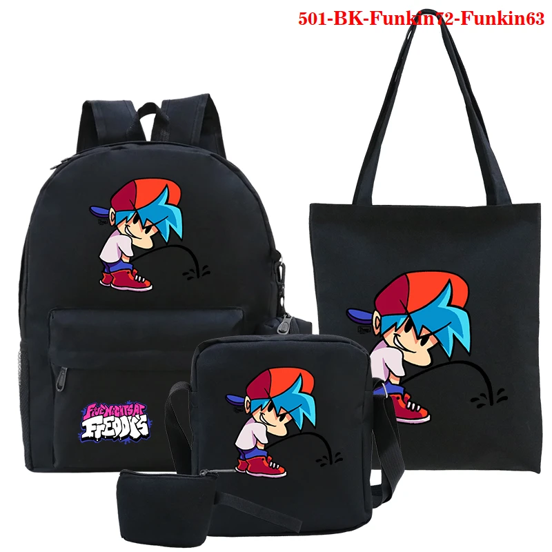 

4 Pcs Suit Teen School Bag Girl Boy Backpack Friday Night Funkin Print Bookbag Middle Student Schoolbag Large Black Cute Bagpack