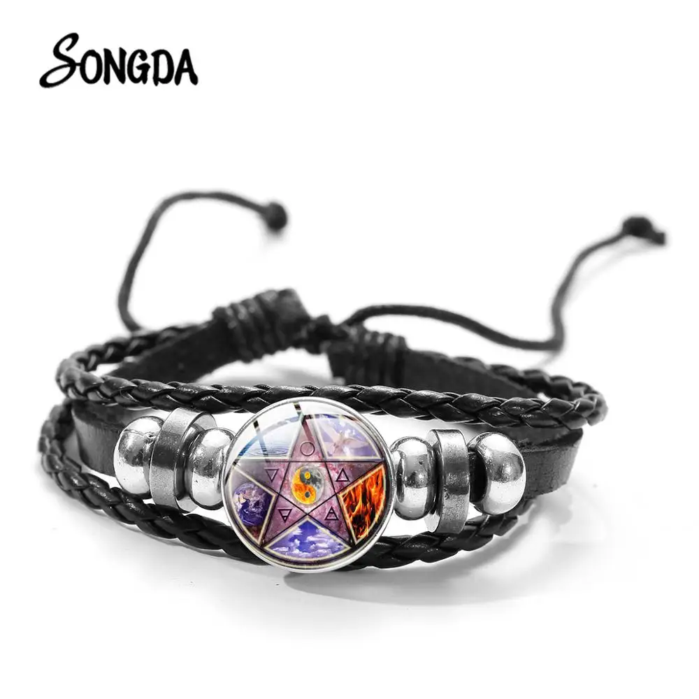 Vintage Pentagram Pentacle Yin Yang Bracelet Pagan Wicca Runic Owl Five-Pointed Star Glass Snap Leather Bracelets for Women Men
Vintage Pentagram Pentacle Yin Yang Bracelet Pagan Wicca Runic Owl Five-Pointed Star Glass Snap Leather Bracelets for Women Men