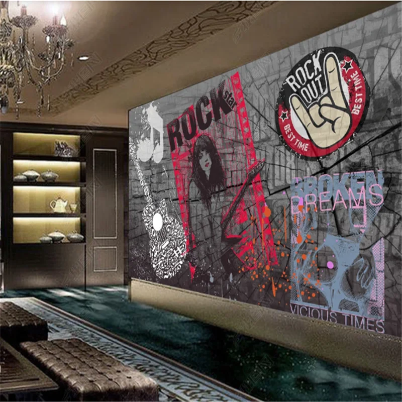 Modern Graffiti Rock Music WallPapers Industrial decoration KTV Restaurant Background Mural Wall Paper papel de parede 3d
Modern Graffiti Rock Music WallPapers Industrial decoration KTV Restaurant Background Mural Wall Paper papel de parede 3d