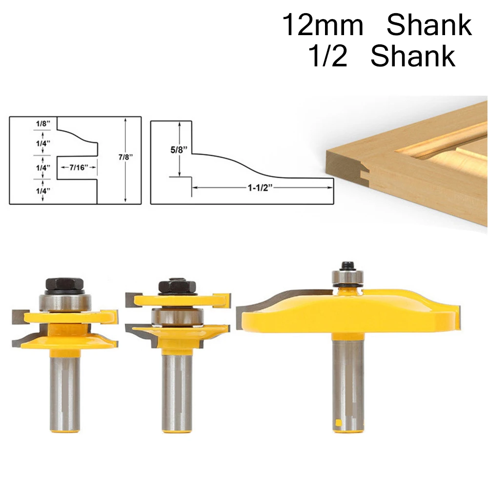 3pcs 12mm 1/2 Inch Shank Rail&Stile Molding Router Bit Set Door Cabinet Panel Milling Cutters for Wood Woodworking Machine Tools
3pcs 12mm 1/2 Inch Shank Rail&Stile Molding Router Bit Set Door Cabinet Panel Milling Cutters for Wood Woodworking Machine Tools