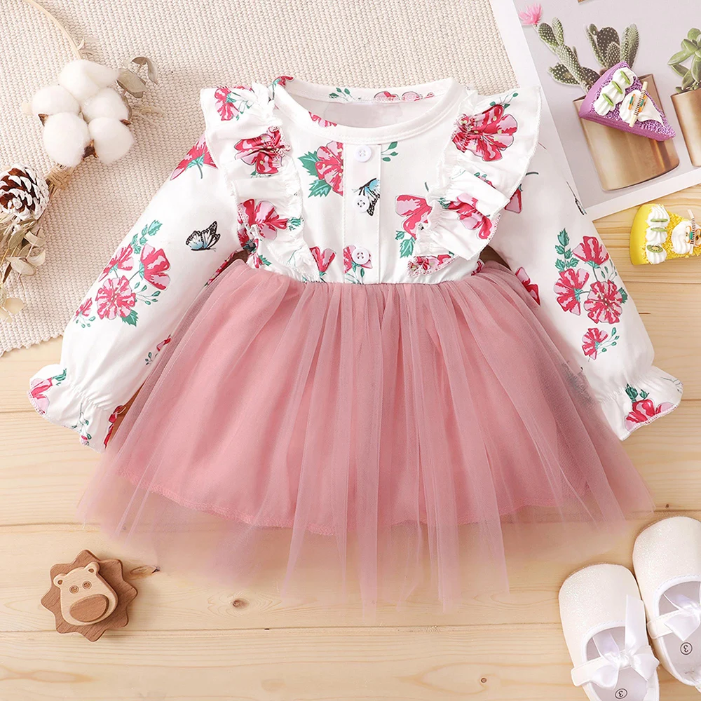 Baby Girls Floral Print Knee Length Dress Mesh Spring/Autumn Ruffles Long Sleeves Round Neck Casual Dress Patchwork Baby Outfits
Baby Girls Floral Print Knee Length Dress Mesh Spring/Autumn Ruffles Long Sleeves Round Neck Casual Dress Patchwork Baby Outfits