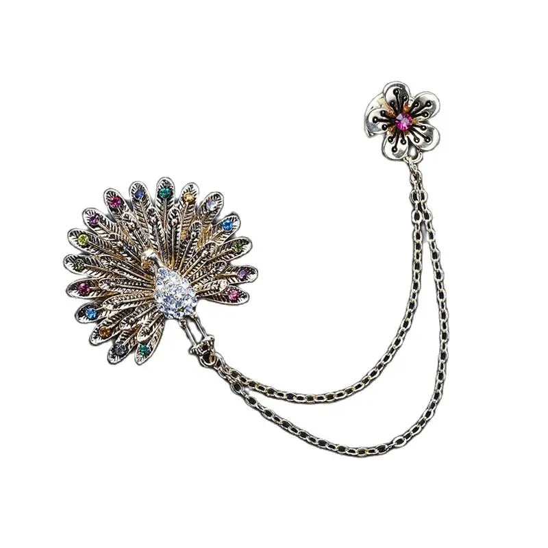 Fashion Colorful Rhinestone Peacock Feather Brooch Animal Tassel Chain Lapel Collar Needle Pin Women Accessories
Fashion Colorful Rhinestone Peacock Feather Brooch Animal Tassel Chain Lapel Collar Needle Pin Women Accessories